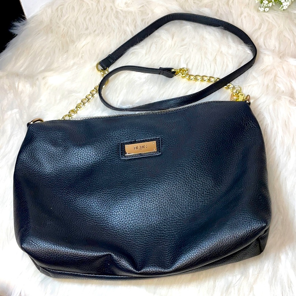 BCBG Paris Black Faux Leather Shoulder Bag